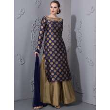 Navy Blue Brocade Dress Designer Wedding Lehenga 