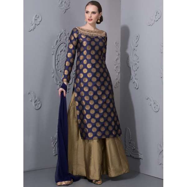 Navy Blue Brocade Dress Designer Wedding Lehenga 