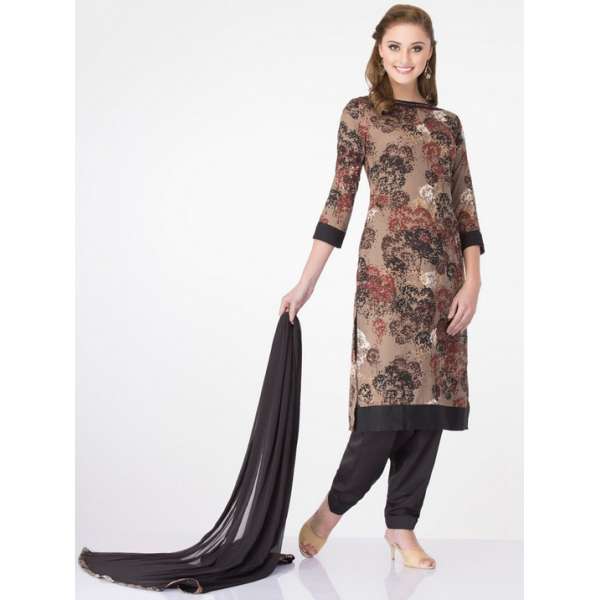 Black Maroon Floral Printed Dress Readymade Suit