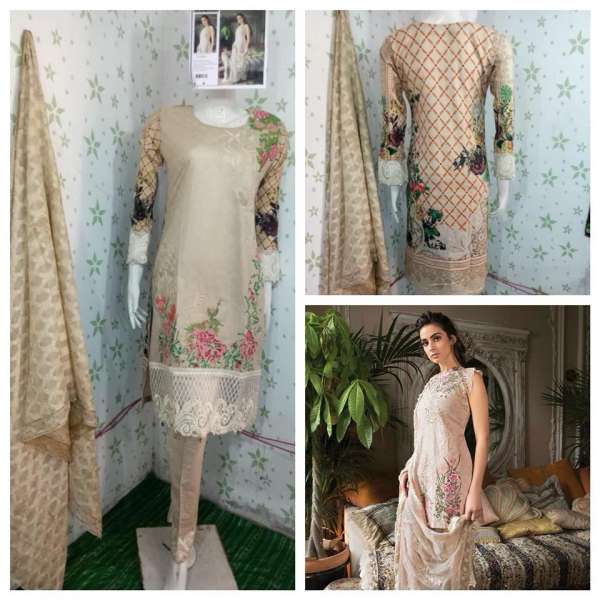 BEIGE EMBROIDERED PAKISTANI STYLE READY MADE SUIT 