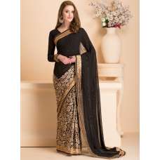BLACK WEDDING WEAR SAREE WITH READY STITCHED BLOUSE