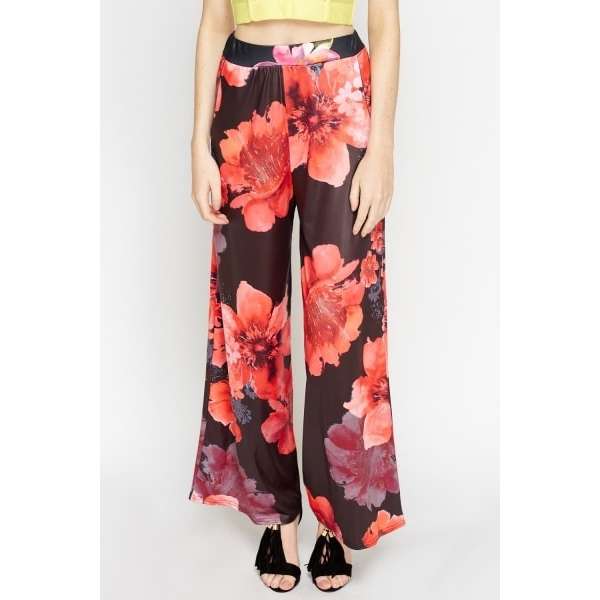 Black Floral Wide Leg Trousers
