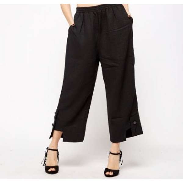 Black Detailed Hem Wide Leg Trouser