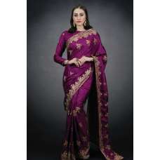 Plum Saree Blouse Indian Embroidered Silk Saree