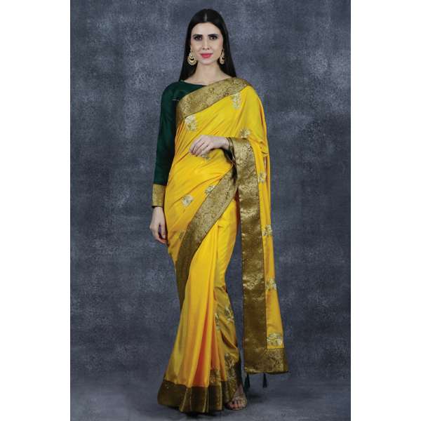 Yellow & Green Indian Wedding Saree Desi Bridal Designer Saree
