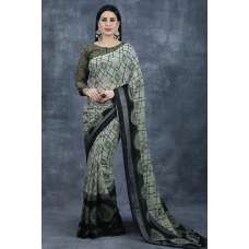 Olive Green Geometric Pattern Printed Saree Indian Casual Saree