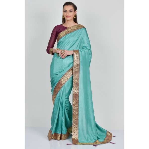 Ferozi & Purple Indian Designer Saree