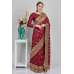 Maroon Brocade Embroidered Indian Wedding Saree