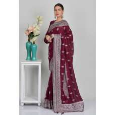 Plum Embellished Party Evening Saree