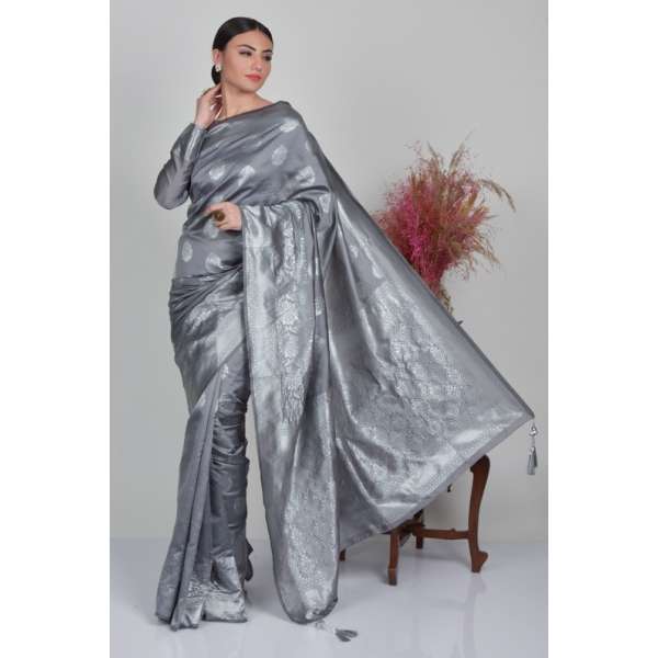 Grey Banarasi Party Wear Designer Saree
