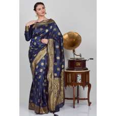 Navy Blue Indian Party Wear Banarasi Saree