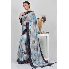 Grey & Navy Blue Digital Printed Saree
