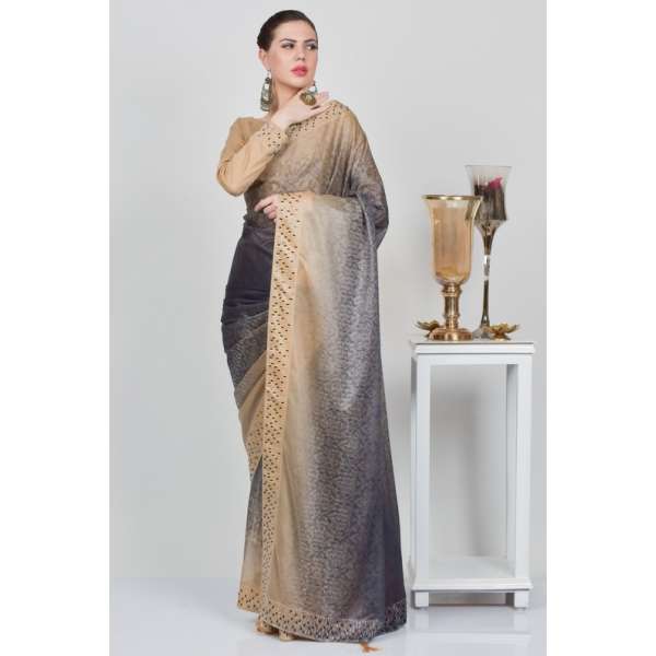 Trendy Grey & Beige Two Tone Party Wear Saree