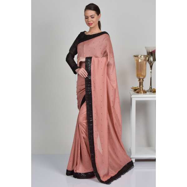 Dusty Pink & Black Pakistani Designer Saree