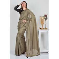 Brown & Black Plain Casual Saree