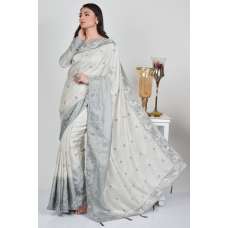 Light Grey Embroidered Punjabi Stylish Saree