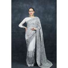 Grey Heavy Work Indian Wedding Saree