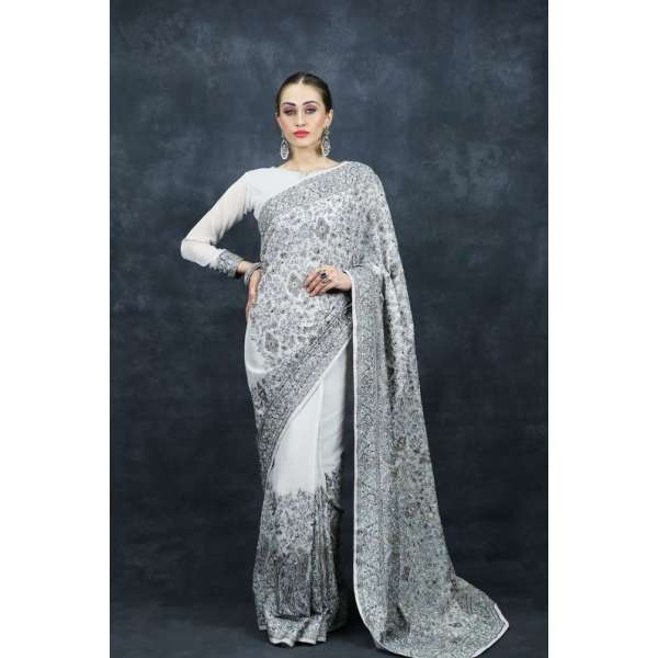 Grey Heavy Work Indian Wedding Saree