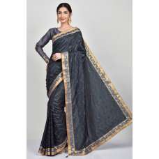 Dark Grey Printed Formal Indian Saree