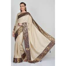 Beige Brocade Border Party Wear Saree