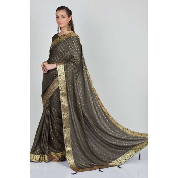 Dark Grey Hot Printed Evening Wear Saree