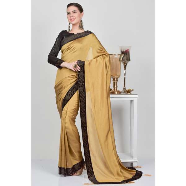 Golden Asian Designer Saree With Black Blouse 