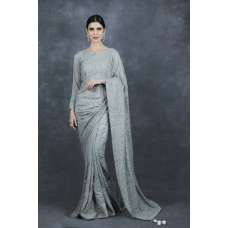 Light Grey Heavy Embroidered Work Designer Saree
