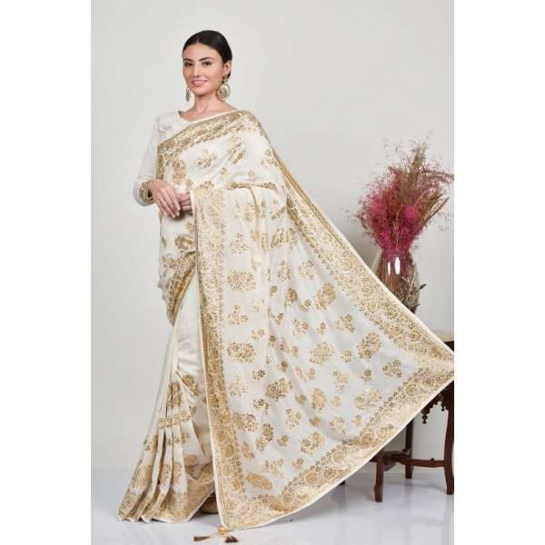 Off White Embellished Indian Wedding Saree