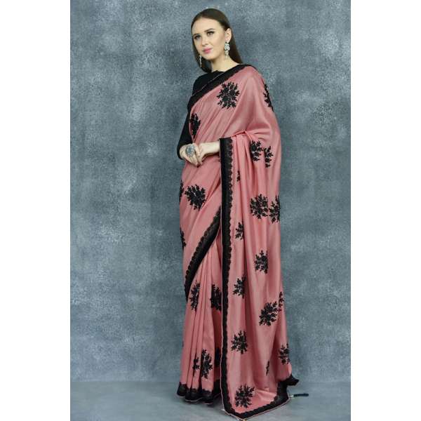 Rose Pink Lace Border Wedding Saree