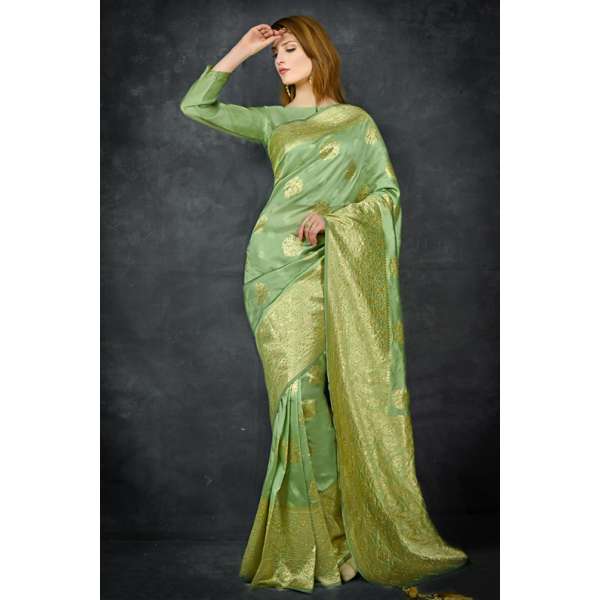 Pista Green Indian Ethnic Banarasi Saree