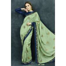 Pista Green & Navy Blue Designer Ethnic Saree