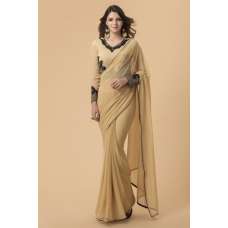 BEIGE GEORGETTE BLACK EMBROIDERED MEHNDI WEAR SAREE 