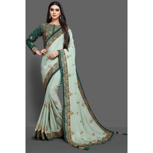 ZAC20-05 PISTA GREEN INDIAN WEDDING SAREE