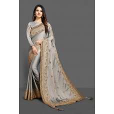 ASH GREY & GOLD INDIAN DESIGNER SAREE