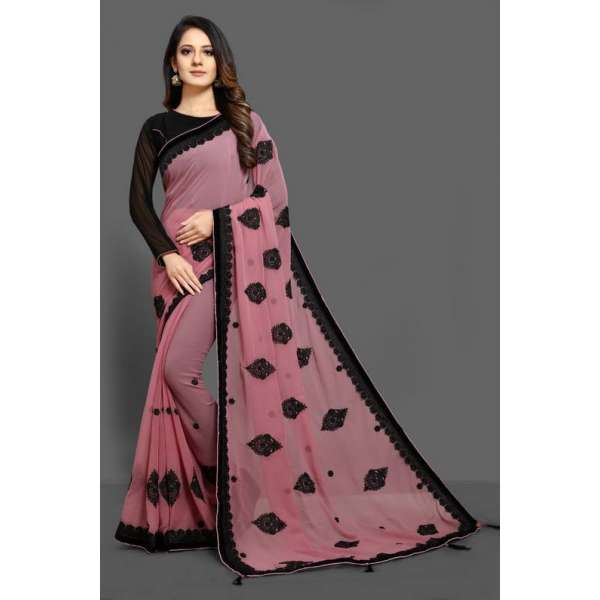 ZAC20-30 ROSE PINK & BLACK INDIAN PARTY FESTIVE SAREE