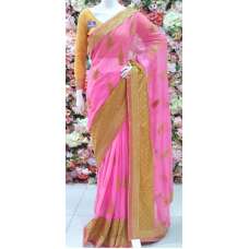 PINK AND GODL CHIFFON GEORGETTE PARTY WEAR SAREE
