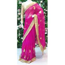 MAGENTA NET EMBROIDERED ETHNIC SAREE