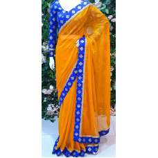 SAFFRON AND CLASSIC BLUE CONTRAST PARTY WEAR SAREE