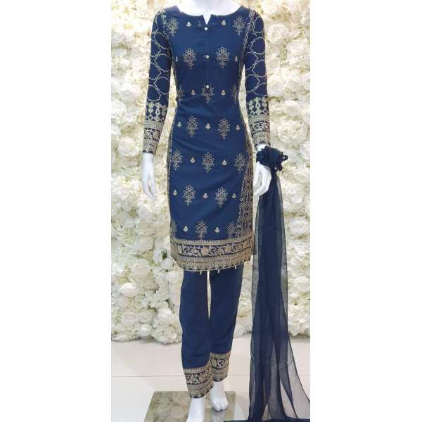 Dark Teal Charcoal Linen Readymade Pakistani Suit Large 