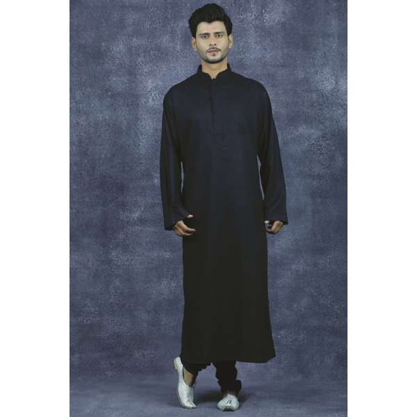 Saudi Arabia Traditional Man Muslim Jubba Thobe Jet Black