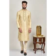 Cream Embroidered Men's Wedding Kurta Pajama