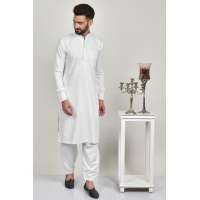 White Pakistani Mens Plain Kurta Shalwar Suit