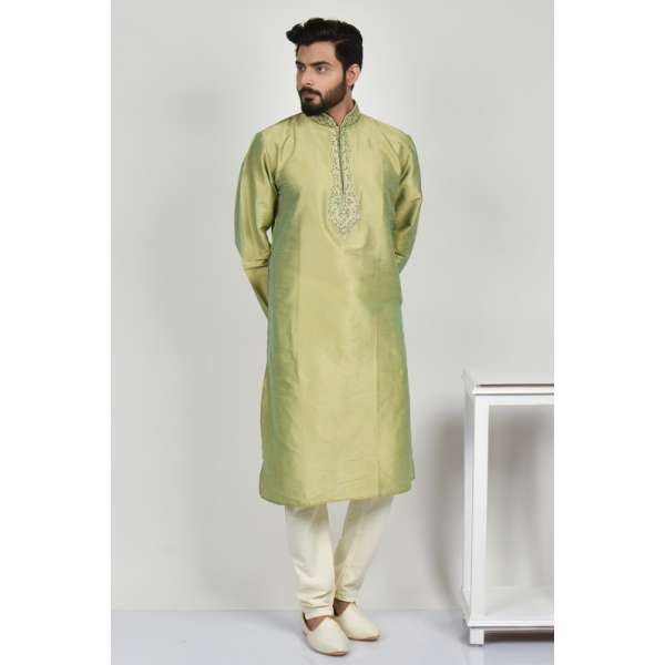 Pista Embroidered Indian Ethnic Mens Kurta Pajama