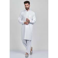 White Pakistani Readymade Kurta Shalwar
