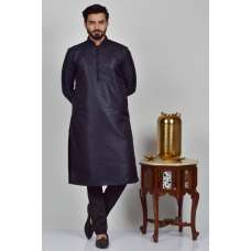 Navy Blue Brocade Design Mens Kurta Pajama