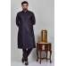 Navy Blue Brocade Design Mens Kurta Pajama