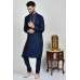 Navy Blue Embroidered Party Wear Mens Kurta Pajama
