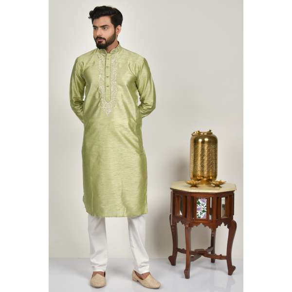 Pista Classic Embroidered Mens Kurta Pajama