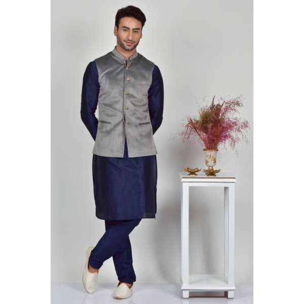 Grey Designer Velvet Mens Waistcoat