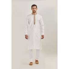 WHITE PRINTED PAKISTANI VINTAGE STYLE KURTA PYJAMA